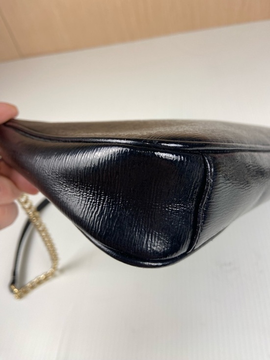 Michael Kors Black Leather Frame Clutch Gold Bar Handle Evening Bag Chain Strap